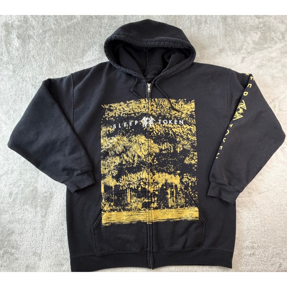 Sleep Token Full Zip Hoodie Mens XL Black Gold Graphic Band Merch Sweatshirt